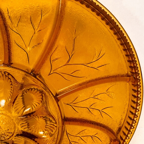 Indiana Glass Amber Depression Glass Egg & Relish Tray 13" - Picture 3 of 6